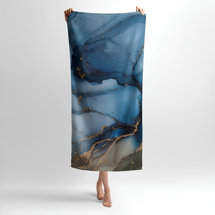 Light Blue Marble Print - Soft Cotton Terry Bath & Beach Towel