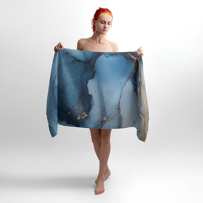 Light Blue Marble Print - Soft Cotton Terry Bath & Beach Towel