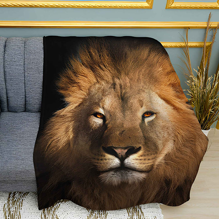 Lion Portrait Graphic Print Plush Fleece Throw Blanket