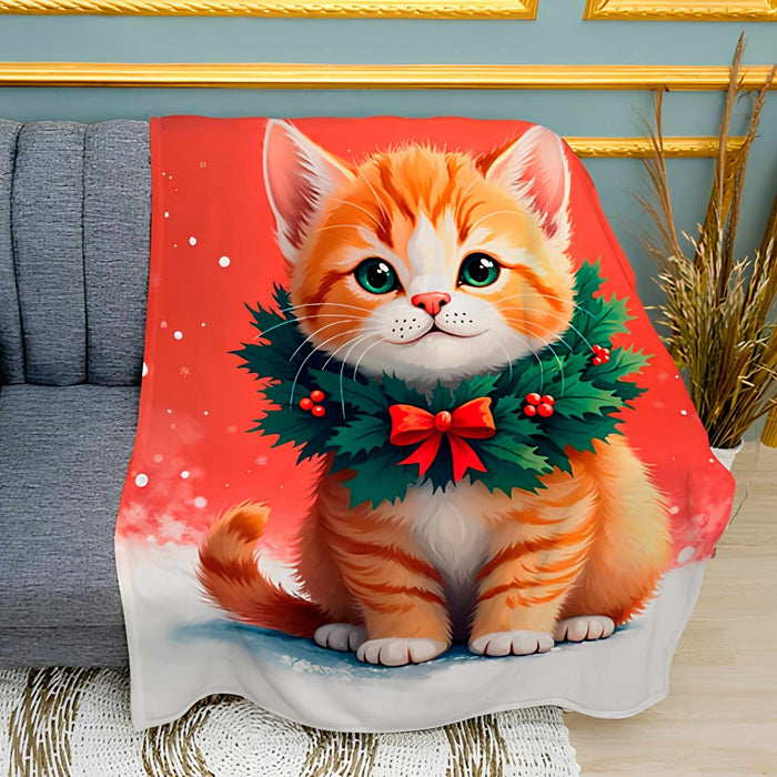 Little Kitten Winter Wonders Print Plush Fleece Throw Blanket