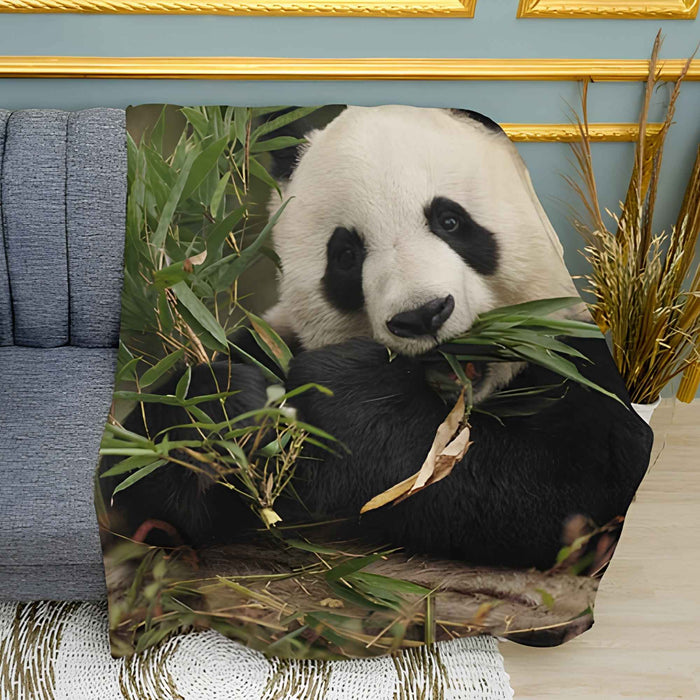Little Panda with Bamboo Print Plush Fleece Throw Blanket