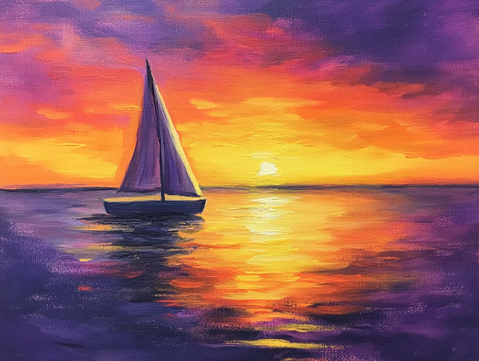 Lone Sailboat Sailing into Sunset