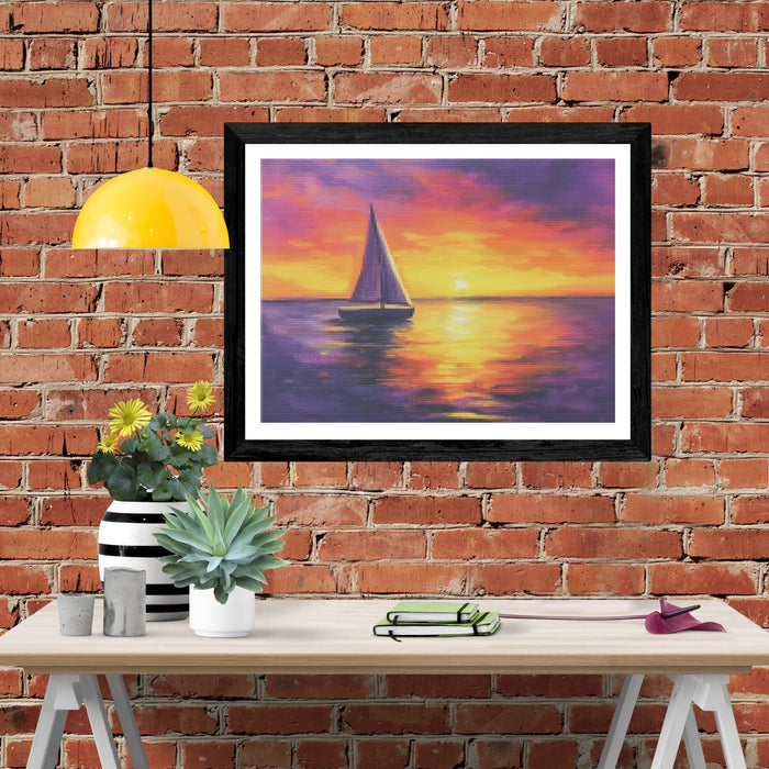 Lone Sailboat Sailing into Sunset