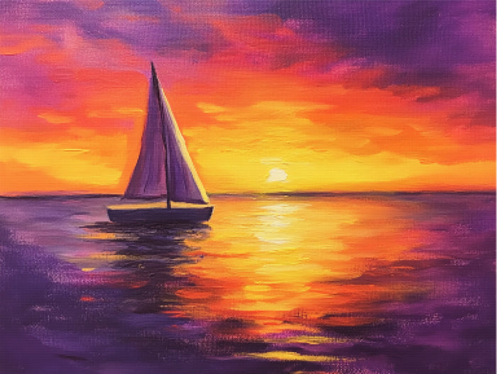 Lone Sailboat Sailing into Sunset