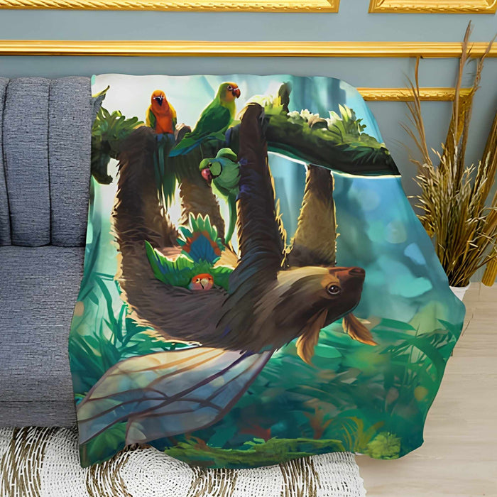 Magical Koala and Parrots Art Print Plush Fleece Throw Blanket