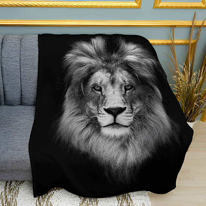 Majestic Dark Lion Print Plush Fleece Throw Blanket