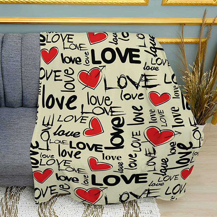 Minimalist Love Typography Print Plush Fleece Throw Blanket