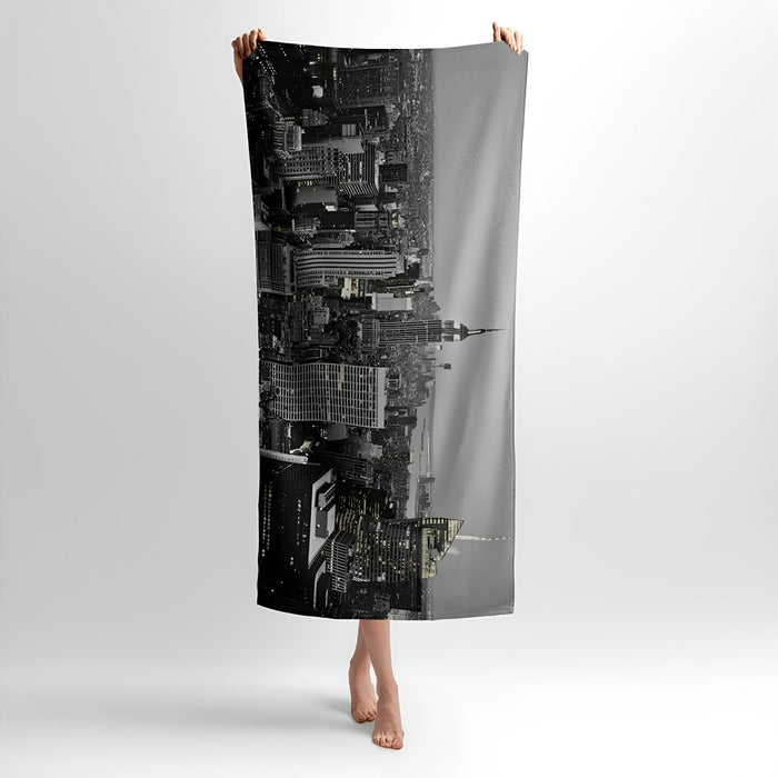 Monochrome Megalopolis Print - Soft Cotton Terry Bath & Beach Towel