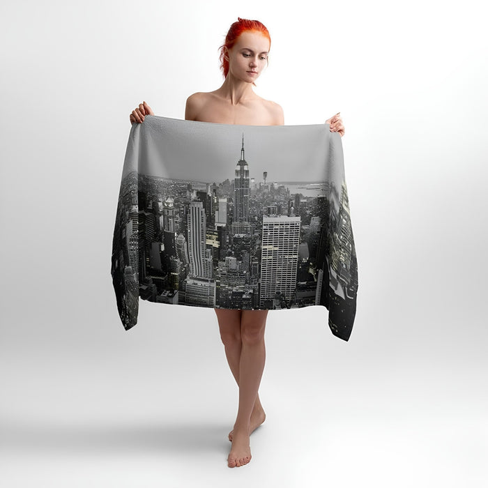 Monochrome Megalopolis Print - Soft Cotton Terry Bath & Beach Towel