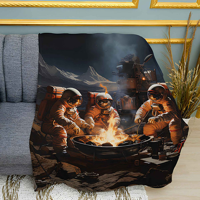 Moonlight Picnic Print Plush Fleece Throw Blanket