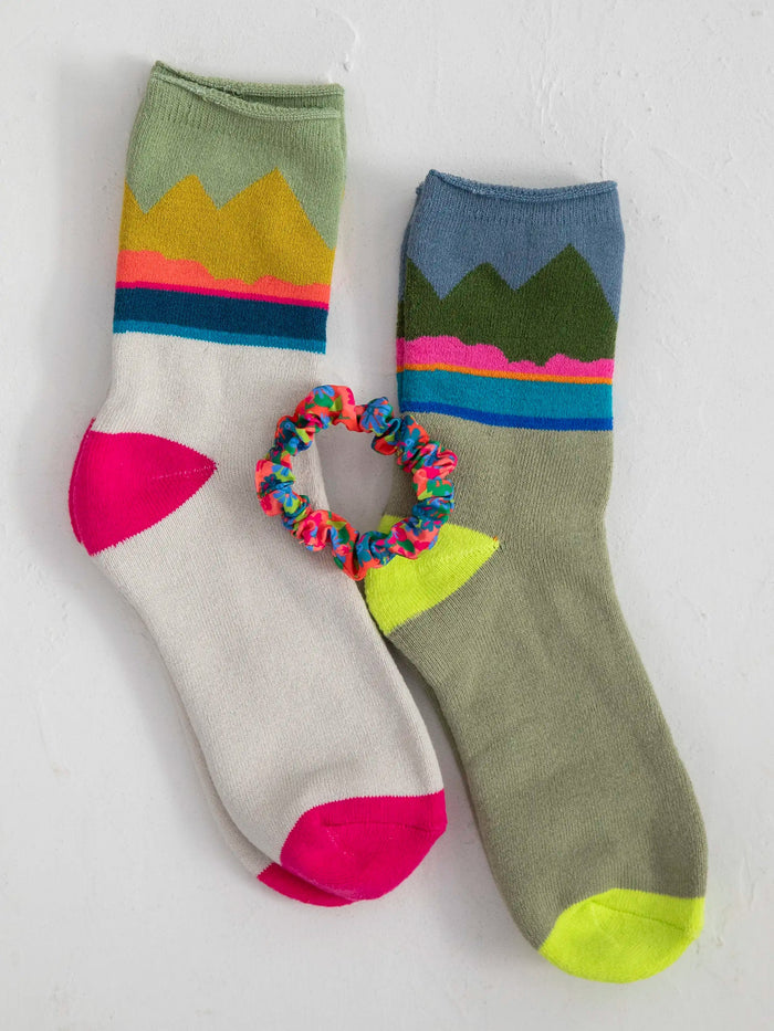 "Mountains" Icon Roll Top Socks, Set of 2