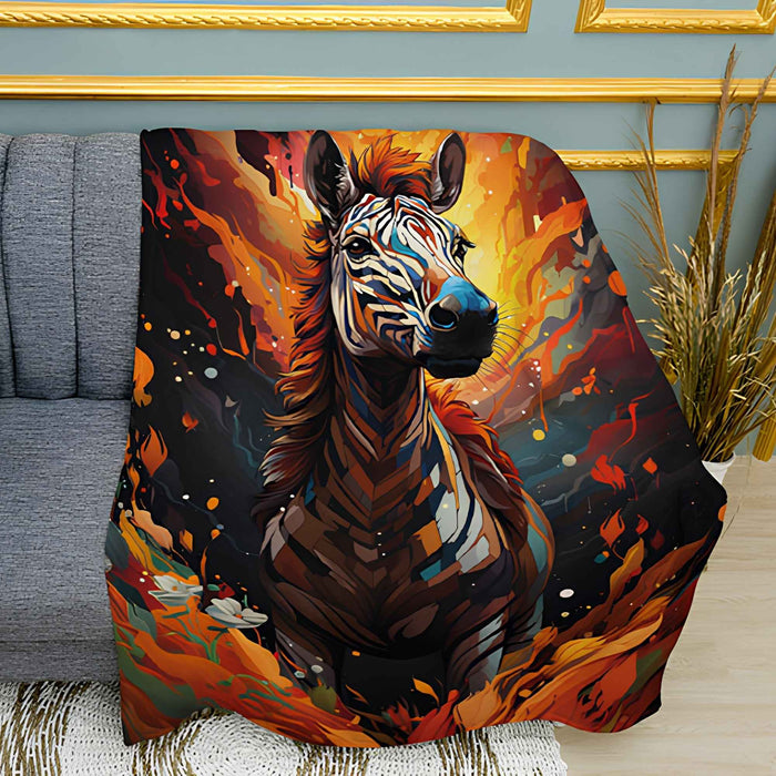 Multicolor Zebra Sketch Art Print Plush Fleece Throw Blanket