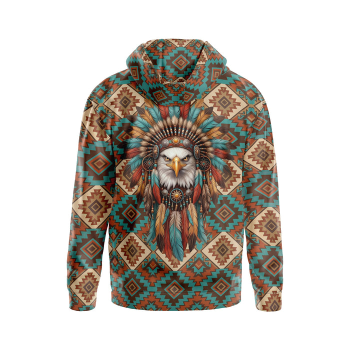 Native American Eagle Leader Graphic Fleece Hoodie with Tribal Art Design