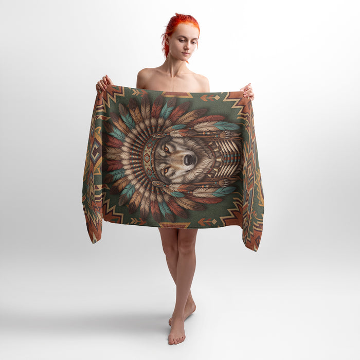 Native American Indian Wolf Spirit Graphic Beach and Bath Towel
