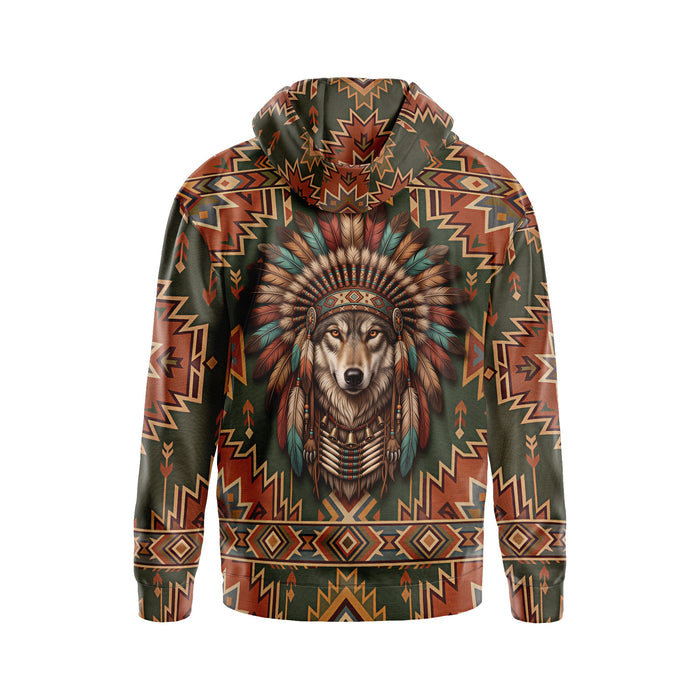 Native American Wolf Graphic Hoodie Men's Tribal Spirit Pullover