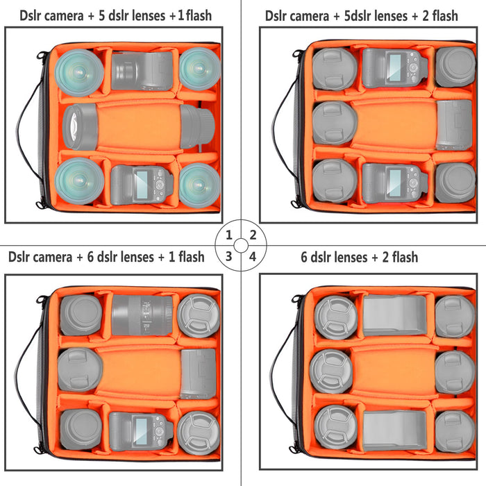 Insert bag separates your camera body and lenses with other belongings in your handbag or travel case.