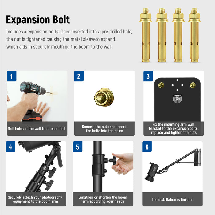 NEEWER 125CM Triangle Wall Mounting Kit includes 4 expansion bolts.