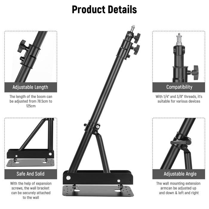 Product details of the NEEWER 125CM Triangle Wall Mounting