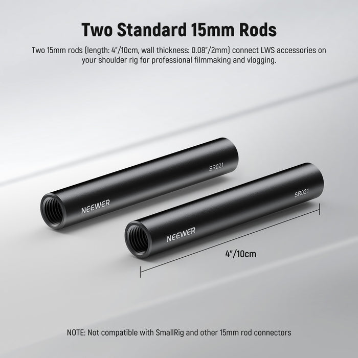 NEEWER 2 Pack Aluminum Alloy Extendable 15mm Rod