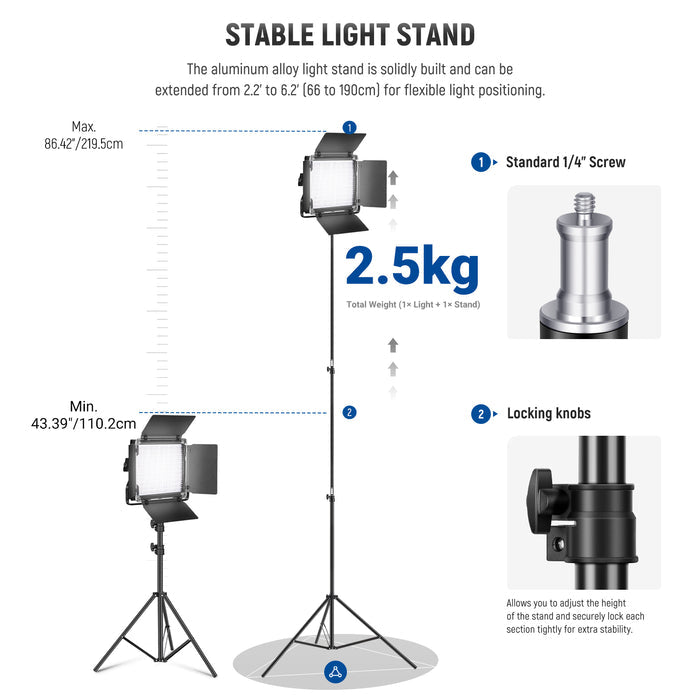 NEEWER 2 Pack NL660 Bi-Color 660 LED Video Light and Stand Kit