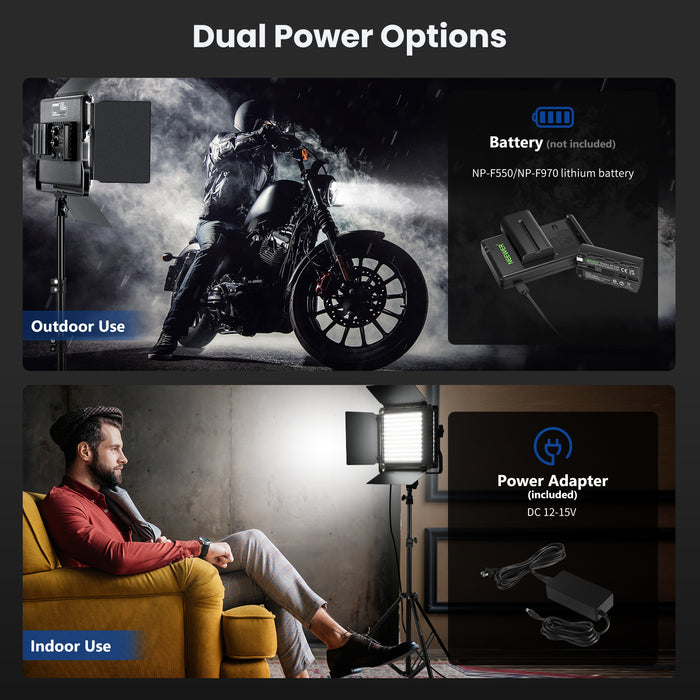 NEEWER NL660 Bi-Color 660 LED Video Light offers dual power options.