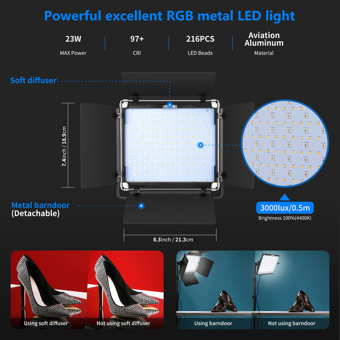 Neewer P200 2 Packs RGB LED Video Light Battery Kit with APP Control