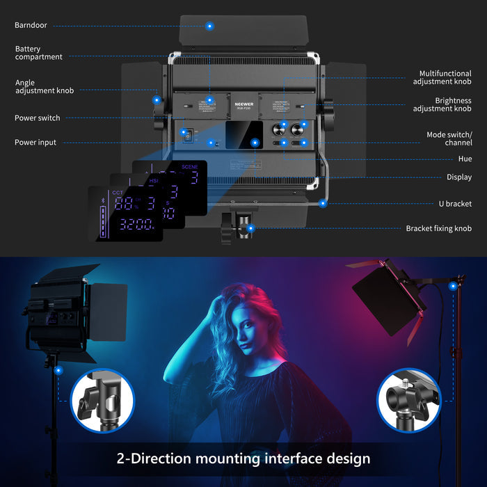 Neewer P200 2 Packs RGB LED Video Light Battery Kit with APP Control