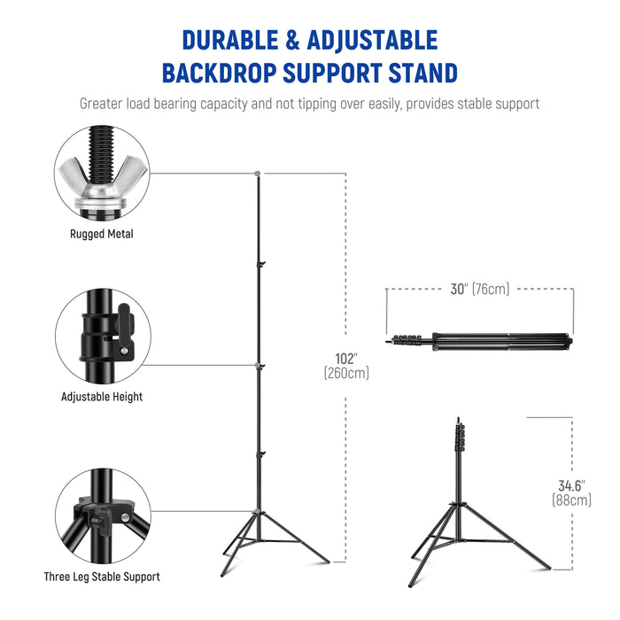 NEEWER 8.5x10ft Adjustable Backdrop Stand Kit has durable support stands.