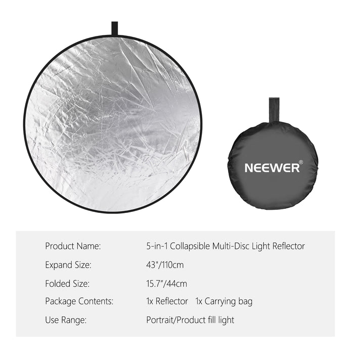 Package Contents of the NEEWER 5-in-1 Collapsible Light Reflector