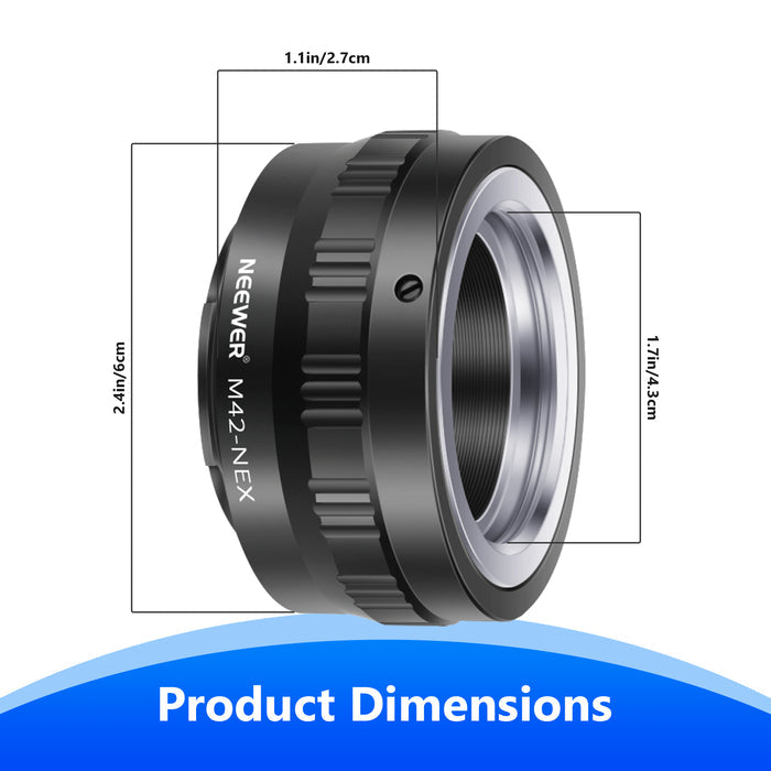Product dimensions of the NEEWER M42 Screw Lens to Sony NEX E-Mount Camera Mount Adapter