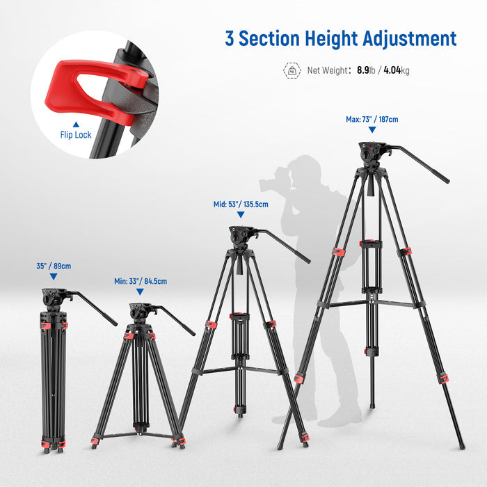 This 3 section travel tripod for camera features plastic buckles for quick height adjustment