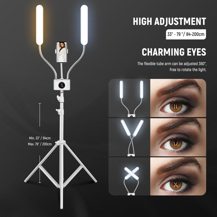 The light stand of NEEWER BH40B Esthetician Light Kit has a telescoping range.