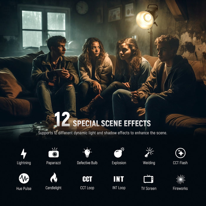 NEEWER CB60B Bi-Color LED Video Light offers 12 special scene effects.