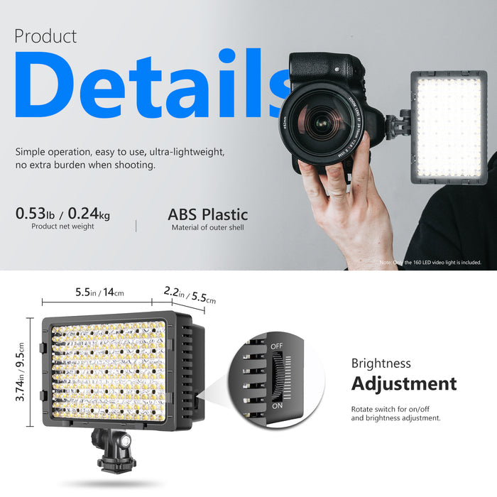 Product details of the NEEWER CN-160 LED Dimmable Panel Light