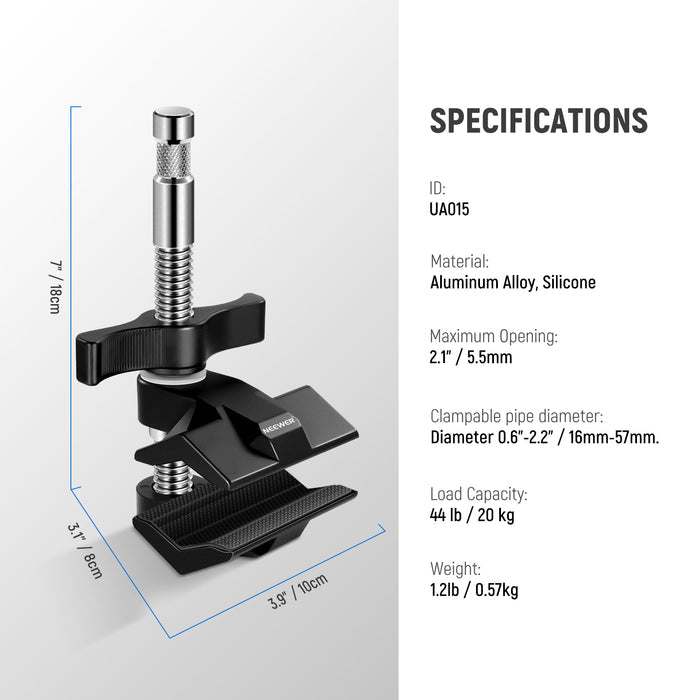 Specifications of the NEEWER UA015 End Jaw Grip