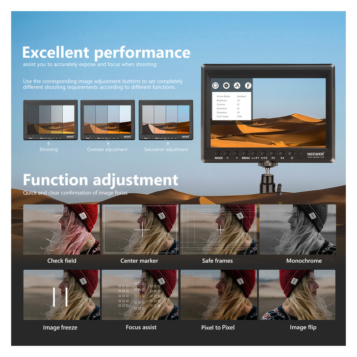 NEEWER F100 7 Inch External Camera Monitor assists you to accurately expose and focus whtn shooting.