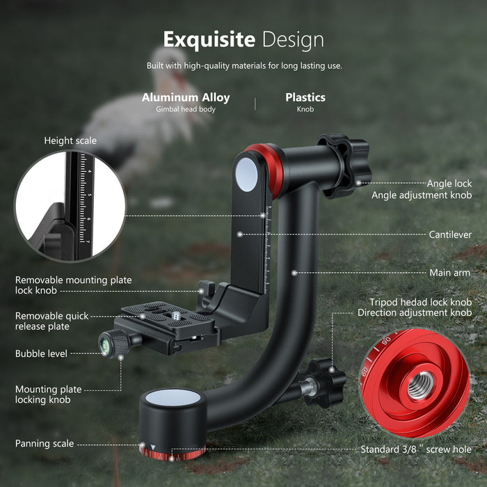 NEEWER GM101 Aluminum Alloy Gimbal Tripod Head is built with high-quality materials.