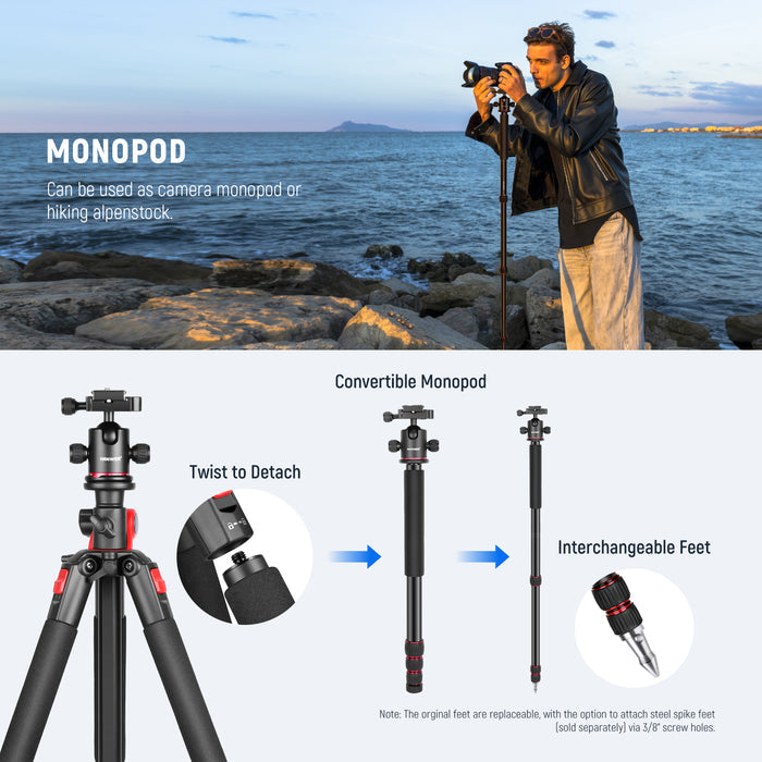NEEWER N284L+G0 Camera Tripod can be used as monopod or hiking alpenstock.