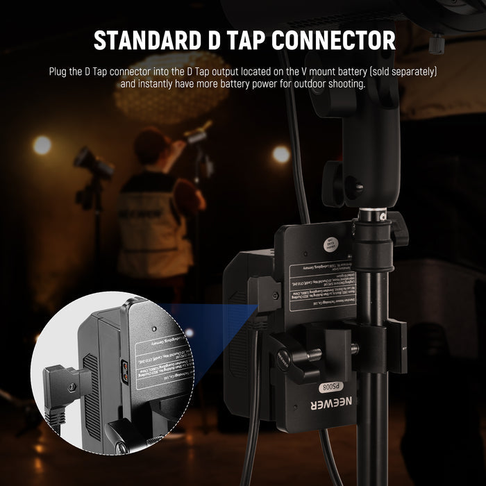 Plug the D Tap connector into the D Tap output located on the V mount battery