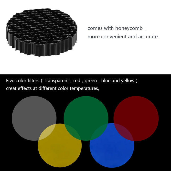 NEEWER NK-NALTP Aluminum Alloy Conical Snoot Kit includes a honeycomb