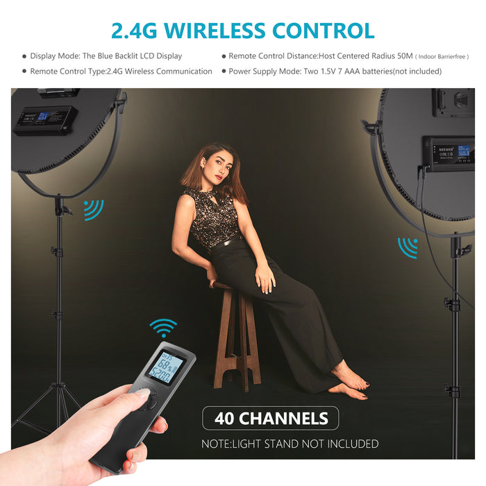 Use the wireless remote to control the NEEWER NL-360ARC Bi-Color Round LED Light