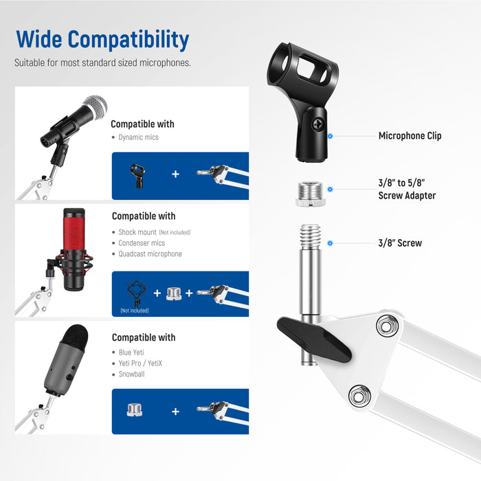 Wide Compatibility of the NEEWER NW-35 Adjustable Desk Microphone Boom Arm