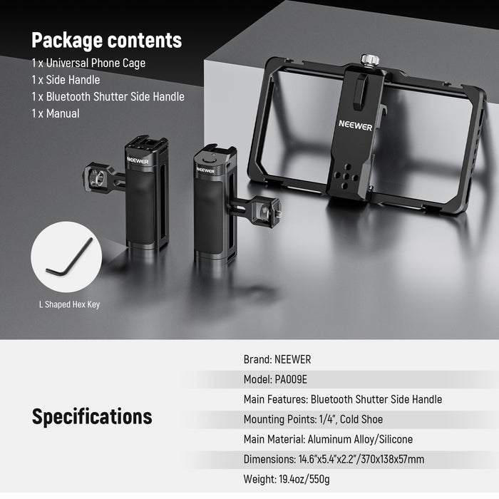 Package Contents of the NEEWER PA009E Universal Phone Cage Video Rig