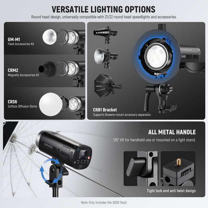 NEEWER Q200 Outdoor Strobe Flash offers versatile lighting options.