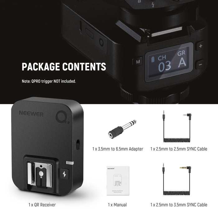 Package Contents of the NEEWER QR 2.4G Wireless Flash Receiver For QPRO