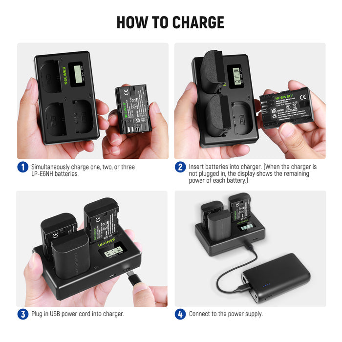 NEEWER Replacement Battery and Charger Set for Canon LP-E6NH