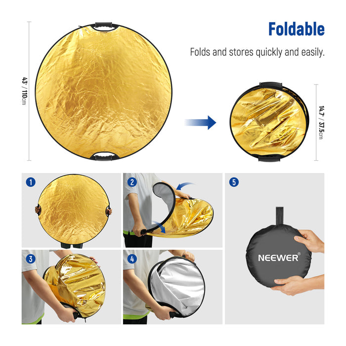 NEEWER RF-80II 5 in 1 Handheld Foldable Light Reflector Kit is easy to fold and store.