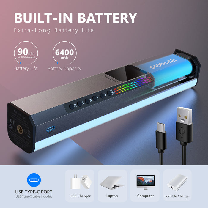 The built-in 6400mAh battery makes the RGB Light Stick portable for outdoor shooting