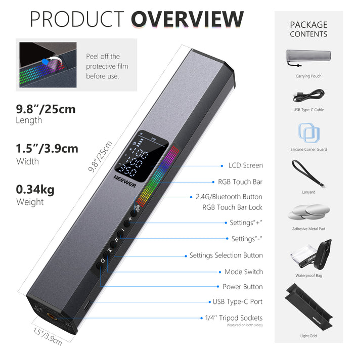 Product details of the NEEWER RGB1 Magnetic Handheld Light Stick