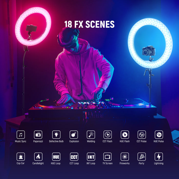NEEWER RGB18 II Large Ring Light features 18 special care scene effects.